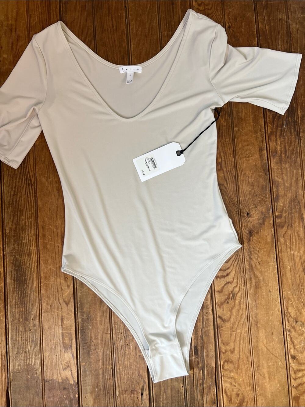 Lieth Beige Scoop Neck Women's Bodysuit 3/4 sleve NWT